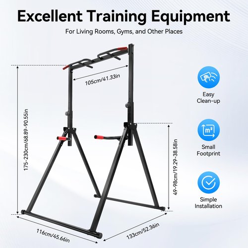 JLYNOWPT Foldable Pull Up Bar 5.74-7.55ft Height Adjustable Pull Up Dip Station Freestanding Tower Station Gym Training Equipment, Up to 440lbs
