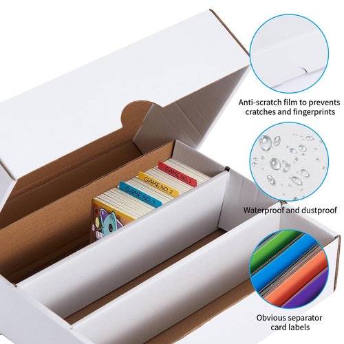 OldPAPA Trading Card Storage Box, Card Storage Box with Dividers, Cardboard Sports Game Card Storage Collector Boxes with 3 Rows, Storage Box for Tcg/Mtg/Ptcg/Baseball (3-Pack-white)
