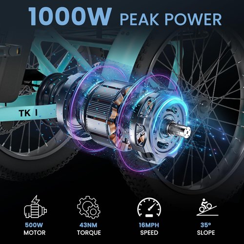 MOONCOOL Electric Tricycle for Adults, 500W/750W 48V 20" Folding Electric Trike Peak Power 1100W, 3 Wheels Electric Bicycle, Aluminum Frame Electric Tricycle with Large Basket and Removable Battery