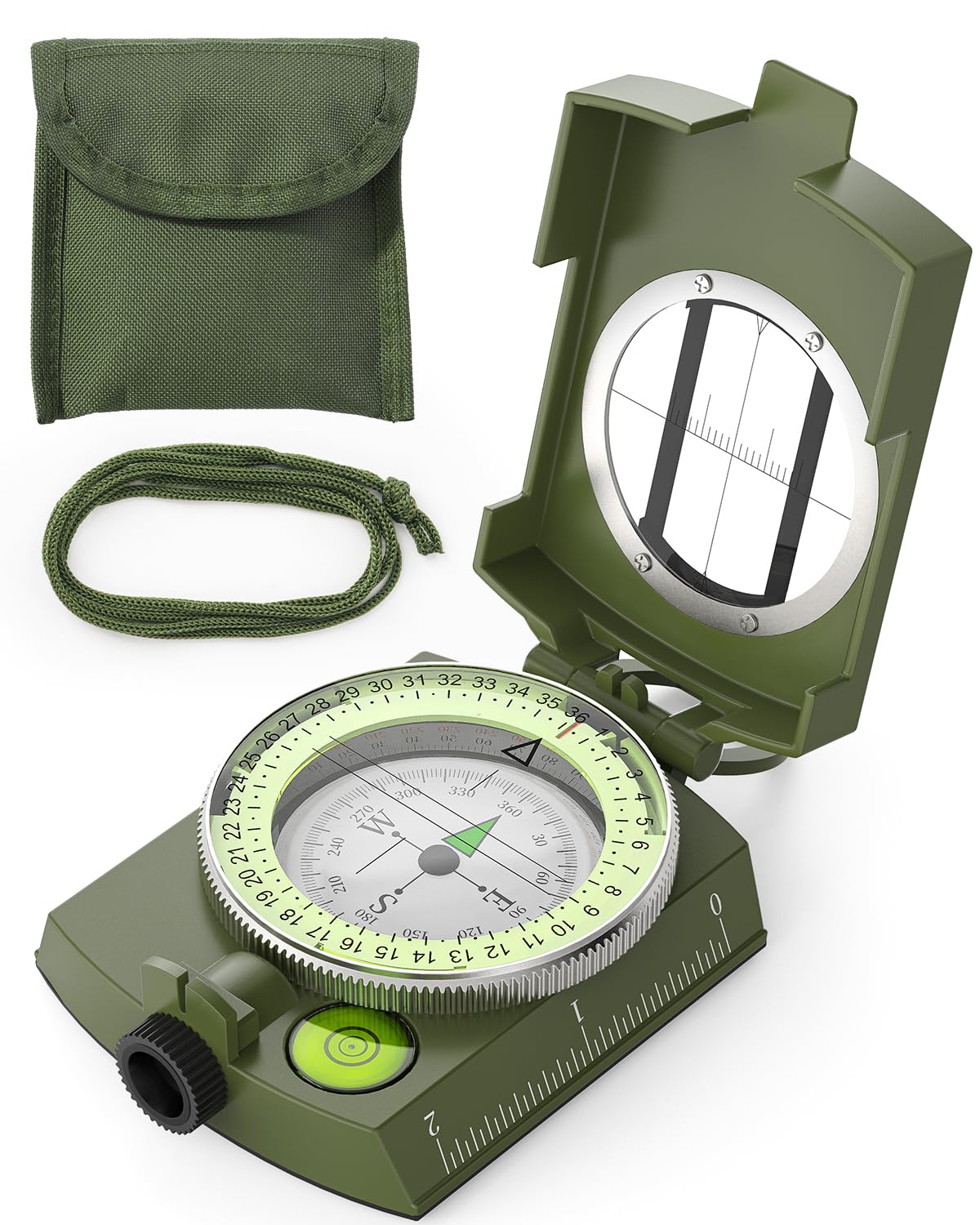 Sportneer Military Lensatic Sighting Compass with Carrying Bag, Waterproof and Shakeproof, Army Green