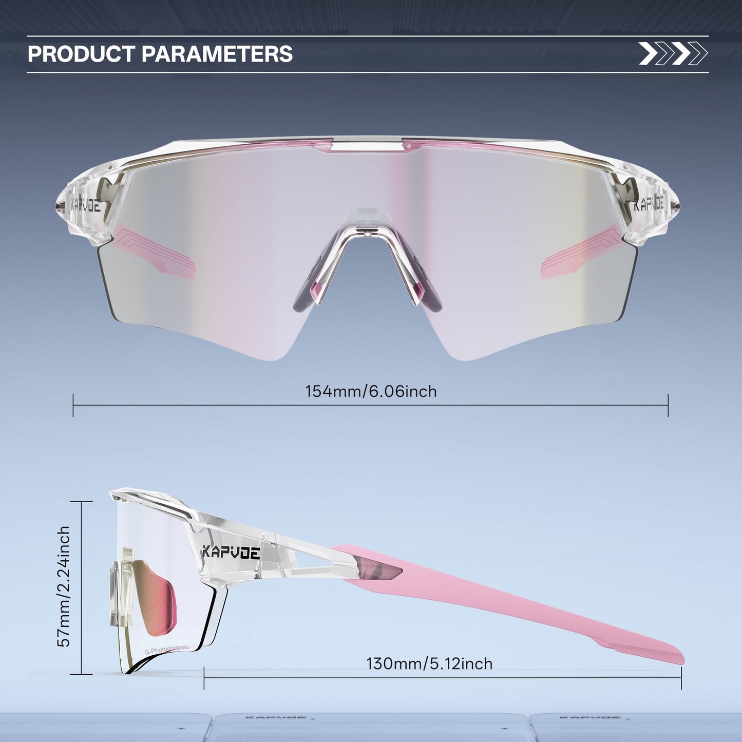 KAPVOE Photochromic Cycling Glasses Men Women Sport Sunglasses UV Protection Mountain Bike Sunglasses MTB Bicycle Riding Glasses TR90 Frame Baseball Shades Running Triathlon Cycle Golf Pink