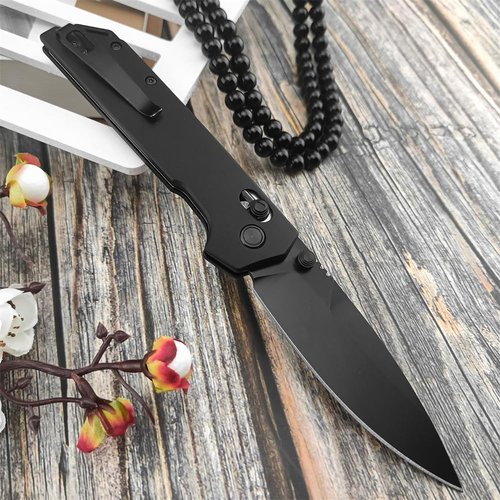 Thumb Screw Manual Open Pocket Knife, EDC Men's Folding Knives,D2 Black Coated Blade, Aluminum Handle with Deep Carry Pocket Clip