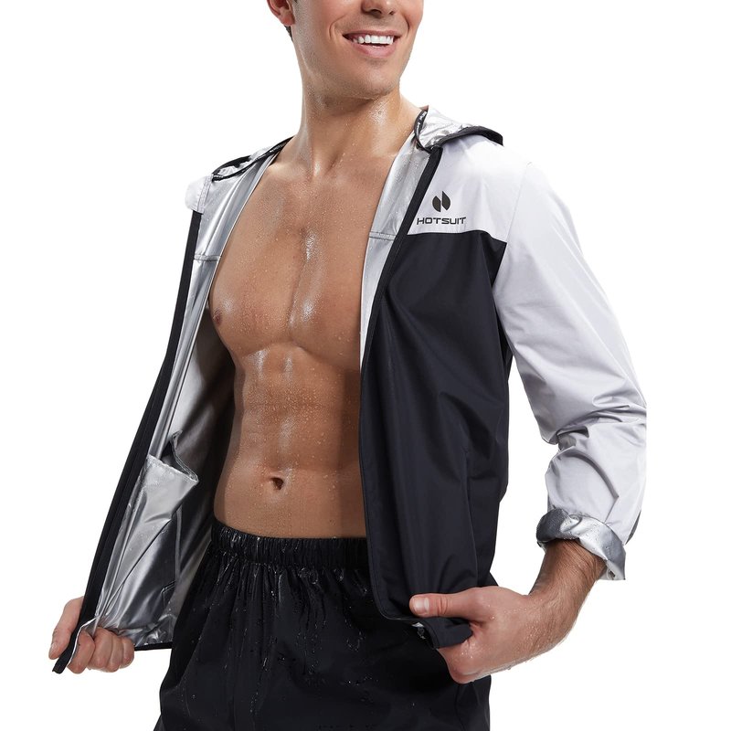 HOTSUIT Sauna Suit for Men Weight Loss Sweat Suits Gym Workout Exercise Sauna Jacket Pant Full Body, White, XL