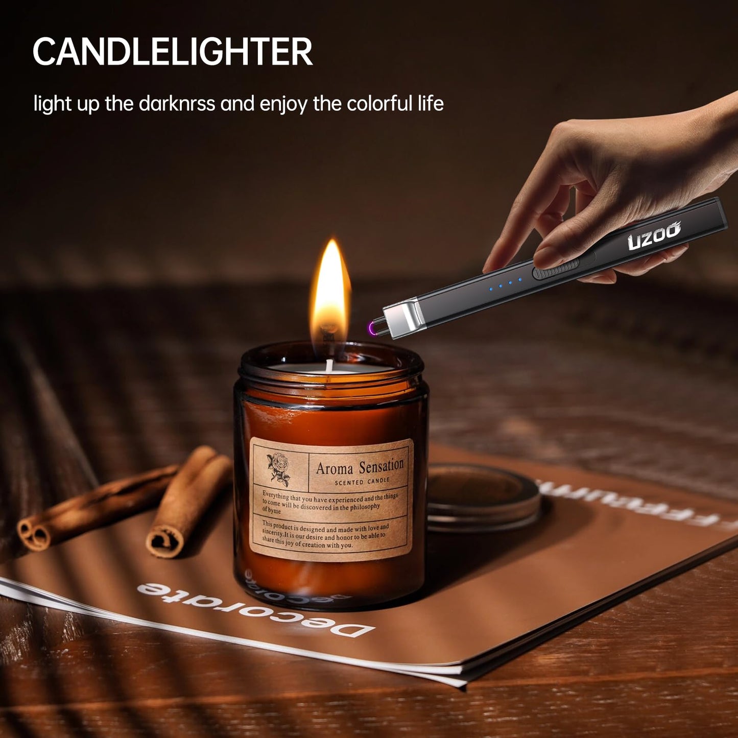 2 PCS Long Lighter, Candle Lighters Electric Lighter, Rechargeable Arc with LED Display, Lighters for Candle Aromatherapy Camping BBQ Gas Stoves-Deep Black