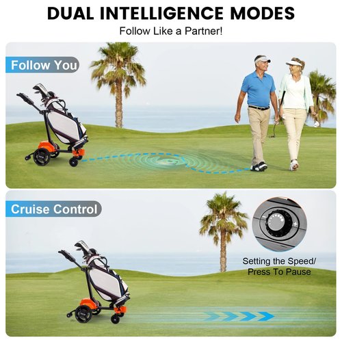 Electric Golf Push Cart with Remote Control, Electric Golf Caddy That Follows You Folding Design Suitable for All Terrains, 36 Hole and Remote/APP/Manual Control