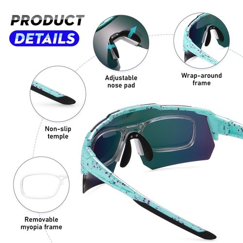 HNJOKE Sports Polarized Sunglasses, UV 400 Protection Sun glasses Women, Mens Sunglasses for Cycling Biking Running Hiking Golf Fishing, Light Blue&Pink
