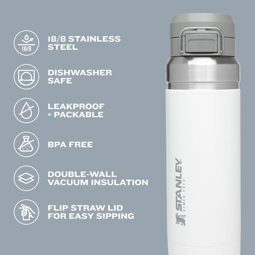 Stanley Quick Flip GO Water Bottle 24 oz | Push Button Lid | Leakproof and Packable for Travel and Sports | Insulated Stainless Steel | BPA-Free | Azure