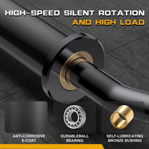 Olympic EZ Curl Barbell Bar 47", Mute Bearings - 2" Curl Bar for Weight Lifting, Hip Thrusts,Biceps,Squat-Home Gym Weight Bar-Chrome Curling Strength Training, 2Pcs Collars(800lbs Weight Capacity) (Black)