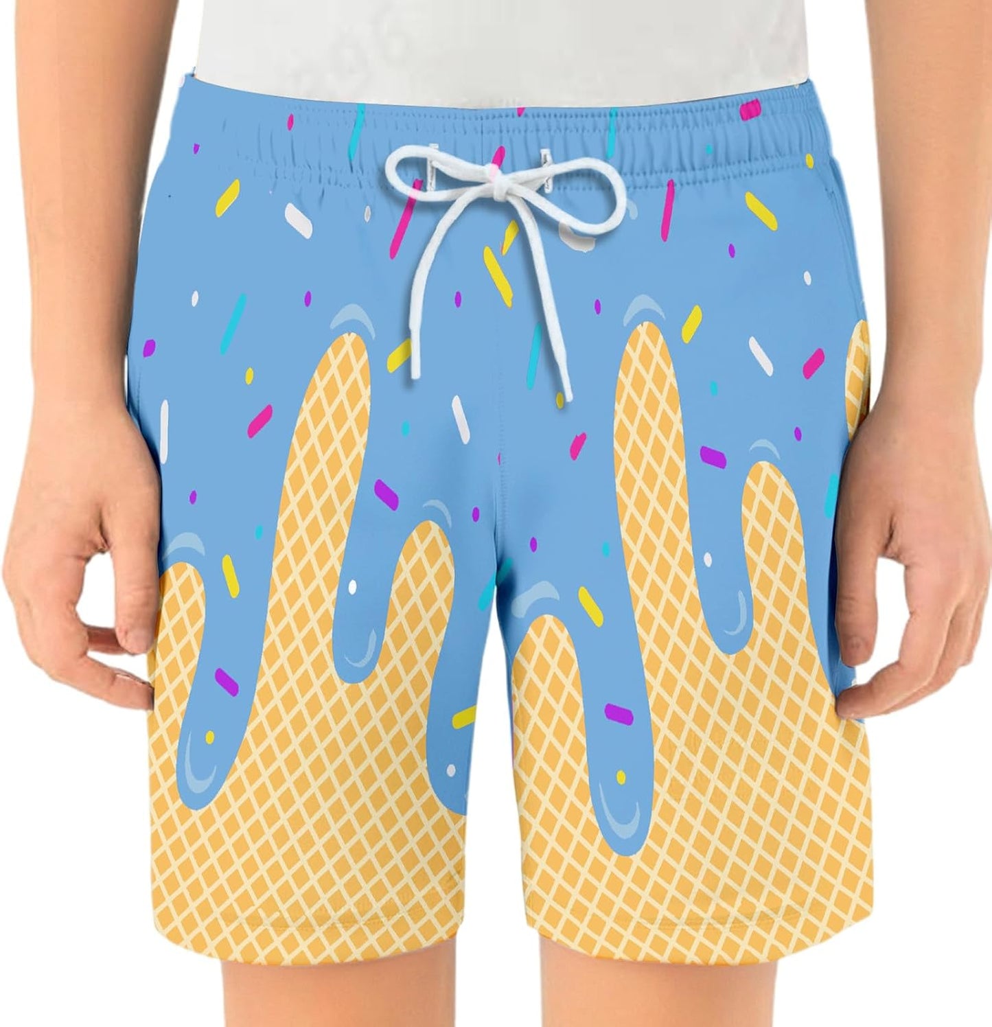 Ice Cream Boy Baseball Shorts Waffle Or Cone Preppy Shorts,Kids Youth Ice Cream Drip Track Short Pants