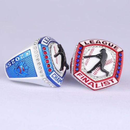TOPSPORTSJEWELRY 2 pcs, 12 pcs Pack Baseball Tournament Blue White red Championship Ring Trophy on Side Size 9.5 and 11.5 can be Chosen (12, Champions Ring, 9.5)