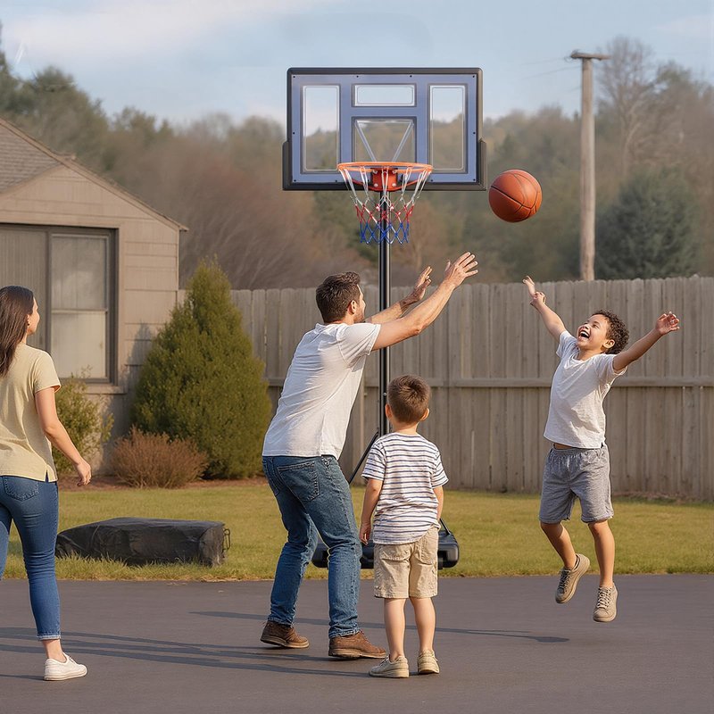 DUMOS 6.1-10FT Adjustable Height Portable Basketball Hoop Outdoor for Adult, 44 Inch Shatterproof Backboard w/Shock Absorbent Rim, Fillable Base, 2 Wheels for Swimming Pool/Indoor, Grey