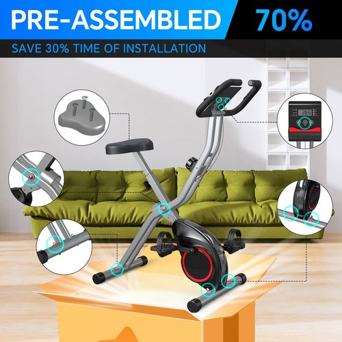 Foldable Exercise Bike for Small Apartments, Stationary Bikes for Home, Indoor Portable Cycling Bike with 16-Level Magnetic Resistance, 260LBS Capacity, 5.5 LBS Flywheel, for Small Space Workout
