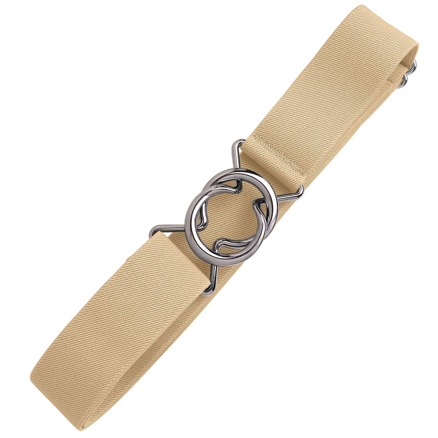 Falari Womens Stretch Belt Adjustable Web Belt Metal Buckle All Occasion Dress Belt - Beige