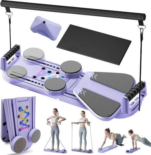 Portable Pilates Reformer Machine for Home Gym - Auto-Rebound Pilates Board with Abdominal Core Trainer & Full Body Workout