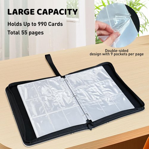 TLAZZ 990 Pockets Baseball Card Binder, Trading Card Collection Binder with 55 Removable Sleeves, Double Sided Pocket Sports Card Binder for MTG TCG Game Card