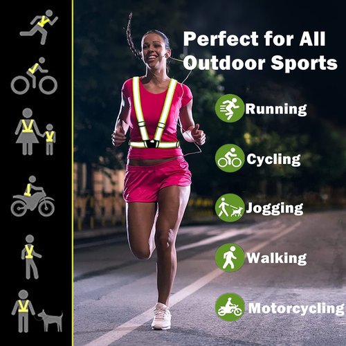 YUNLOVXEE Reflective Strap Safety Vest Gear - 2-10 Pack Adjustable High Visible Reflective Running Gear for Women Men Night (Black x2)