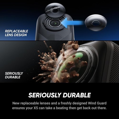 Insta360 X5 - Waterproof 360 Action Camera with 1/1.28" Sensors, 8K 360 HDR Video, 72MP Photo, 4K60fps Single-Lens, Enhanced Low Light Performance, User-Replaceable Upgraded Lenses, 2.5" Touchscreen