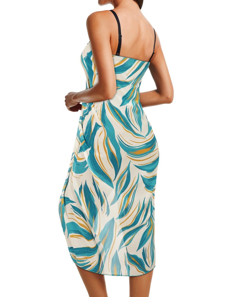 CHICGAL Sarong Wraps Swimsuit Coverup for Women Bathing Suit Cover Up Summer Bikini Beach Swimwear (White Green Father)