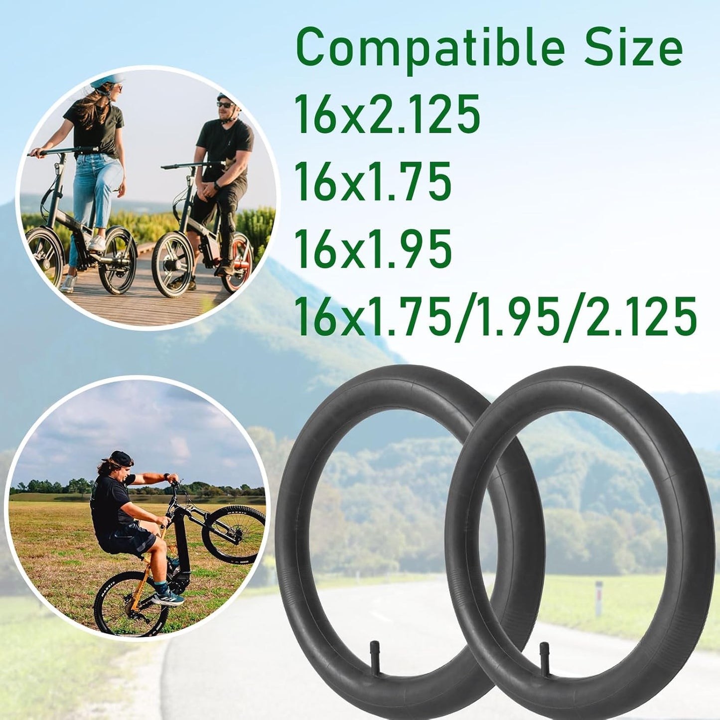 2-Pcs 16x2.125 Bike Tube 16x1.95 16x1.75 Inner Tube 16x1.75/2.125 Inner Tube 16 x 1.95 16 x 1.75 16 x 2.125, Schrader Valve