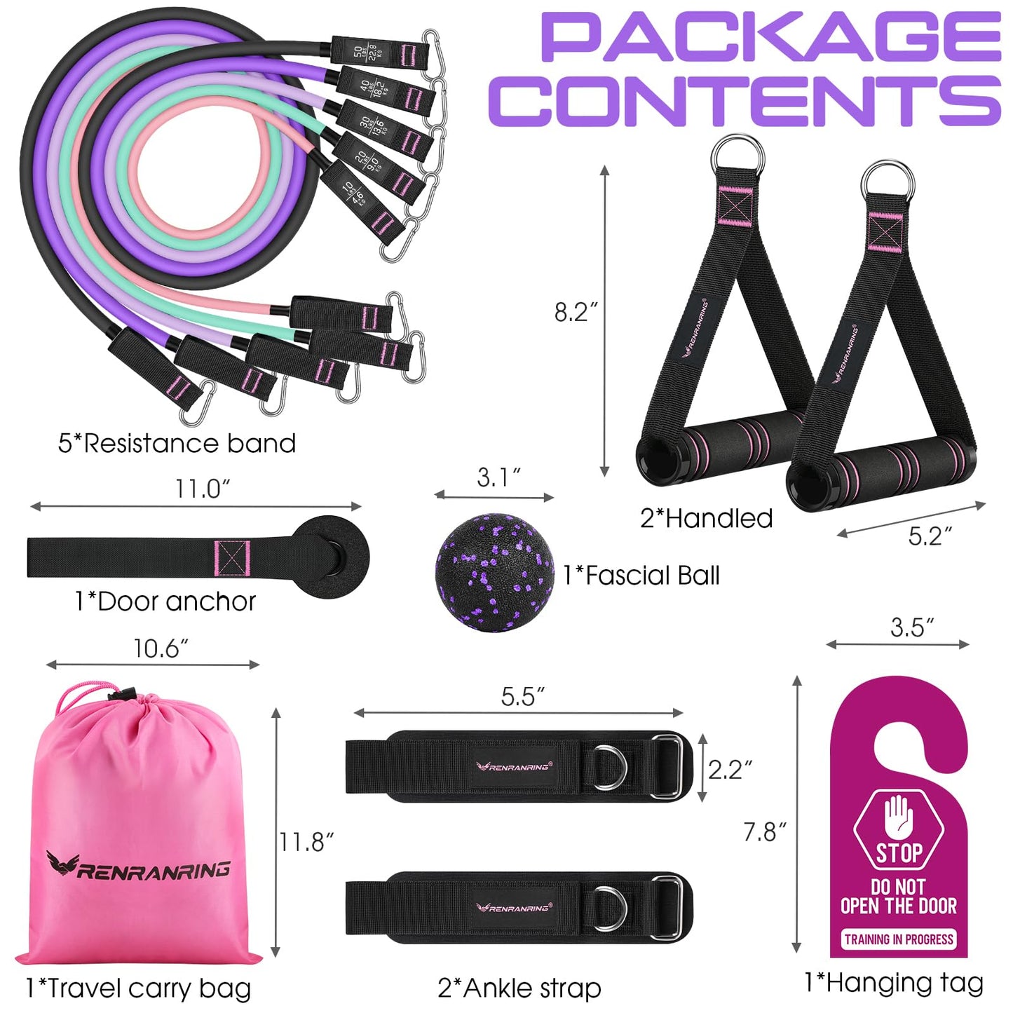 RENRANRING Resistance Bands for Working Out, 150LBS Exercise Bands, Workout Bands, Resistance Bands Set with Handles for Men Women, Legs Ankle Straps