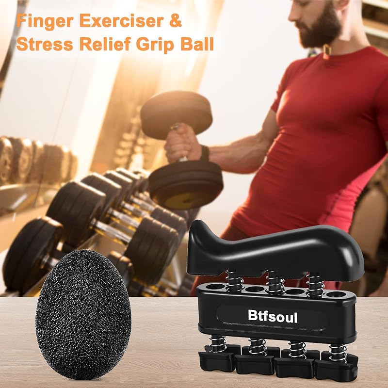 Grip Strength Trainer Kit with Hand Gripper, Finger Exerciser & Stress Ball – Black Grey Variation