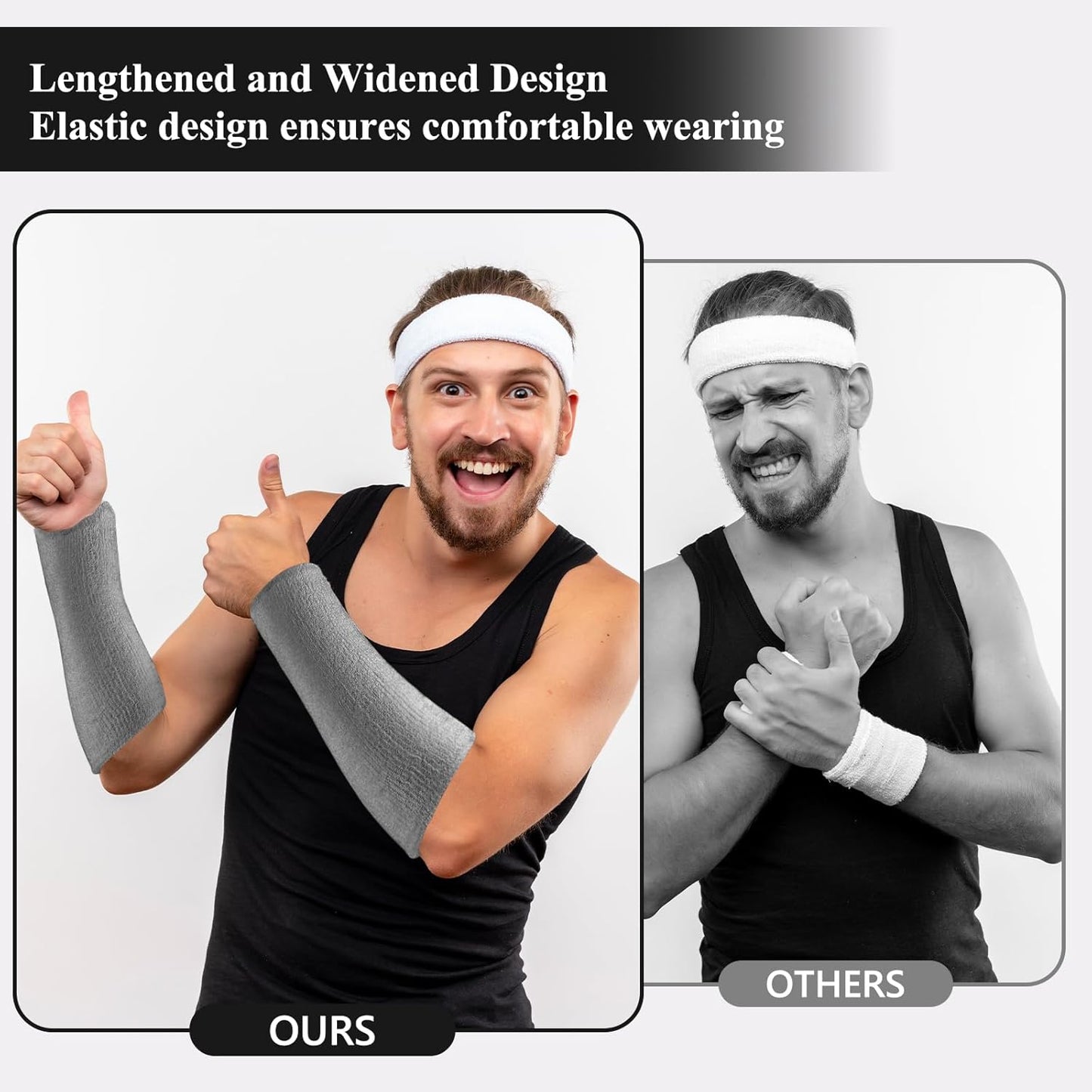 2 Pcs 9 Inch Long Wristbands Sweatbands Black Large Sweat Bands Wristbands Wrist Sweatbands Bulk Arm Sweat Bands for Men Women Weight Loss Football Workout