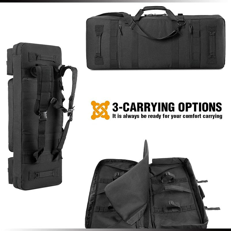 DBTAC Urban Classic Tactical Double Long Gun Bag Soft Rifle Case Pistol Transportation Case w/Backpack Strap for Range Shooting Outdoor Hunting (Black, 32" x 12“ Double Rifle Case)