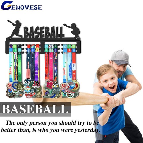GENOVESE Baseball Medal Holder Display Hanger Rack,Black Sturdy Steel Metal,Wall Mounted Over 50 Medals Easy to Install