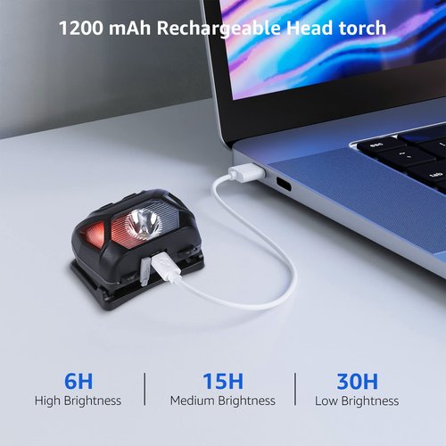 LE Headlamp Rechargeable, LED Head Lamp with 6 Modes for Camping & Hiking Gear Essentials, IPX4 Waterproof High Lumen Bright Headlight Flashlights with Adjustable Headband, USB Cable Include