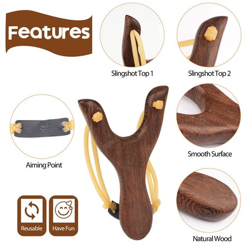 Solid Wooden Slingshot with Classic Construction Hunting Slingshot for Catapult Game,Outdoor,Huting-for Biginners/Adult (Deep Brown)