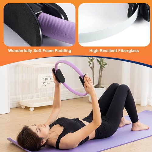Tsikavo Pilates Ring Circle and Pilates Ball Set, 12 Inch&14Inch Magic Circle Pilates Ring,9 Inch Small Exercise Ball,Resistance Bands Set, Home Pilates Equipment for Women