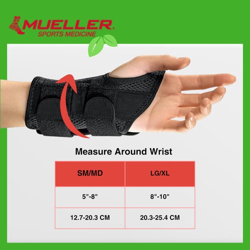 MUELLER Sports Medicine Green Fitted Wrist Brace for Men and Women, Wrist Pain Relief Support, Ideal for Carpal Tunnel, Tendonitis, Arthritis, Right Hand, Black, Small/Medium