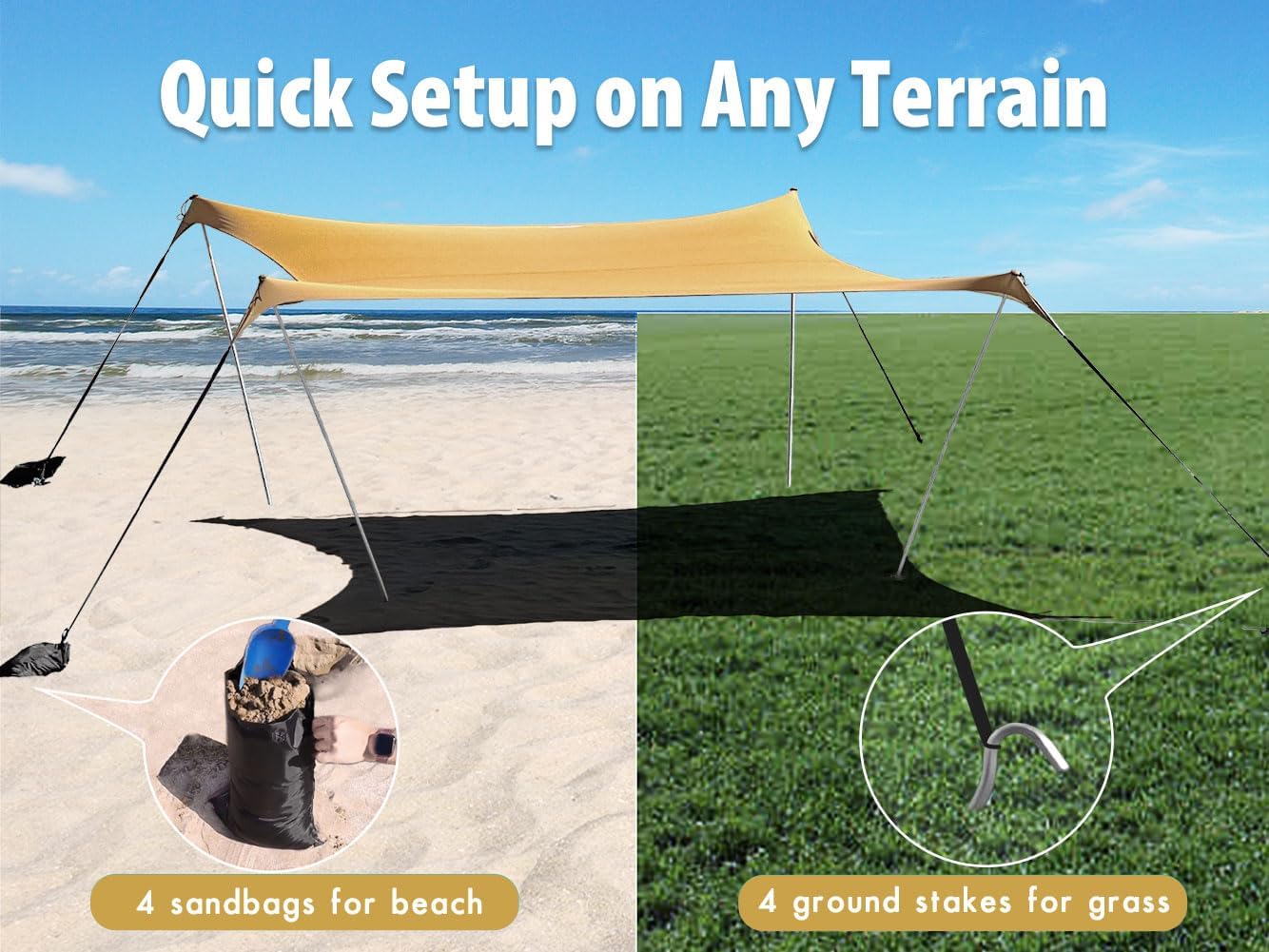 10×10ft UPF50+ Beach Tent Sun Shelter, Windproof Stable Outdoor Pop Up Beach Shade Canopy for Camping, Fishing, Backyard Fun or Picnics, 2 Poles