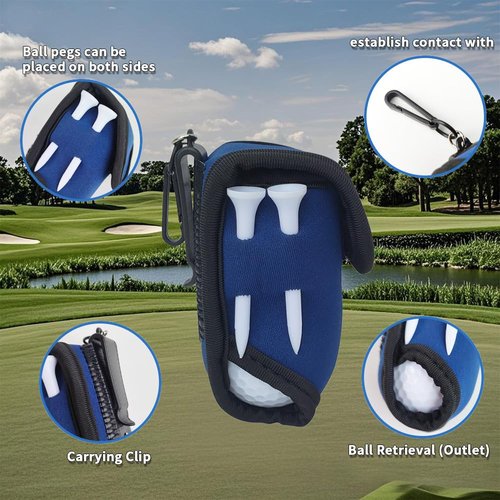 ISRcnst for Golf Ball Holder Wooden & Golf Bag Tee Holder Pouch – Waterproof Carry Bag with Carabiner Clip, for Men/Women (4+1Pack) (blue)