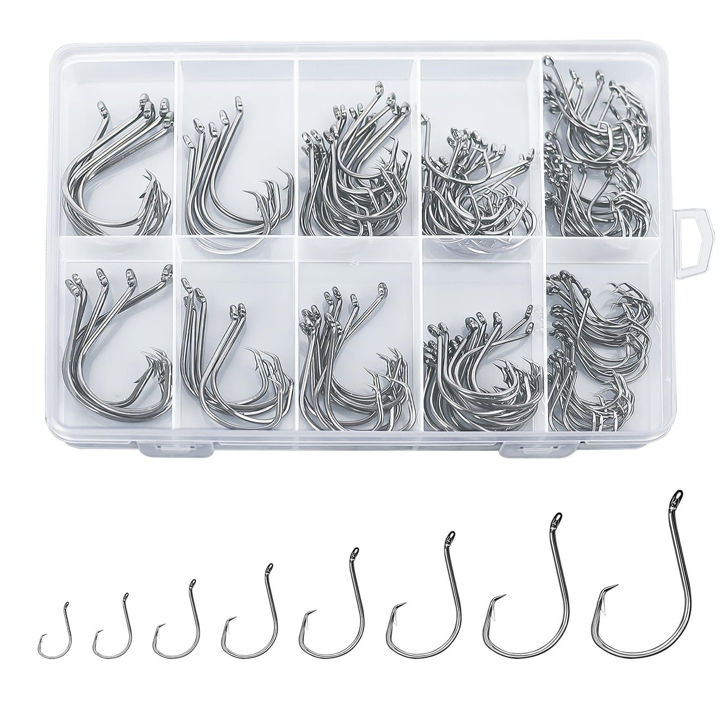 150PCS Circle Hooks, Strong High Carbon Steel Fresh and Saltwater Fishing Hooks, Variety of Different Sizes Circle Hook - Size:#1 1/0 2/0 3/0 4/0 5/0 6/0 8/0