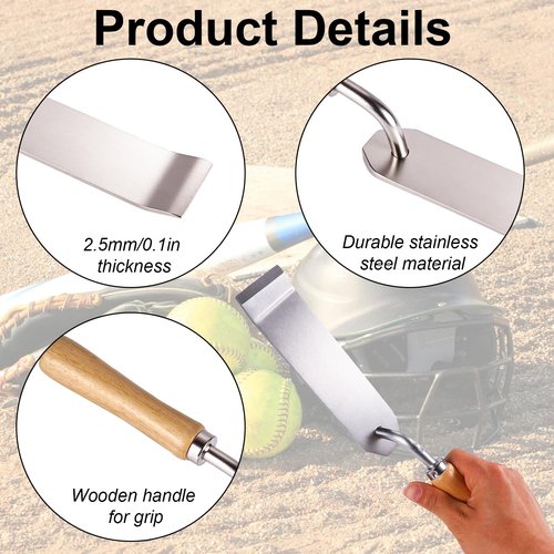 Lyreh Baseball Dig Out Tool, Stainless Steel Softball Base Pick up Tool Wooden Handle Soft Ball Base Plugs for Training Course Maintenance Cleaning