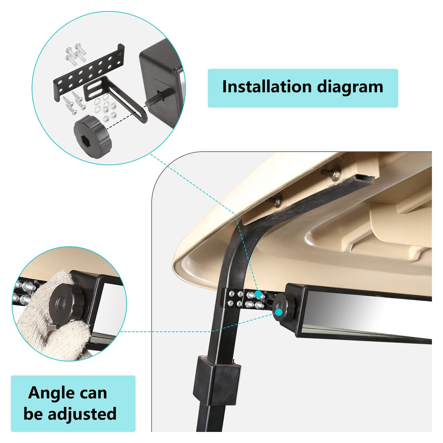 10L0L Golf Cart 4-Panel Wide Angle Rear View Mirror - Universal Fit for Yamaha, Club Car, EZGO, Eliminate Blind Spots