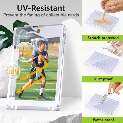 SAMYUCHO 75PT Magnetic Card Holder for Trading Cards, 15 Pack One Card Touch Holder, U-V Protection Baseball Card Display Case Hard Plastic Protector for Basketball Sports Game