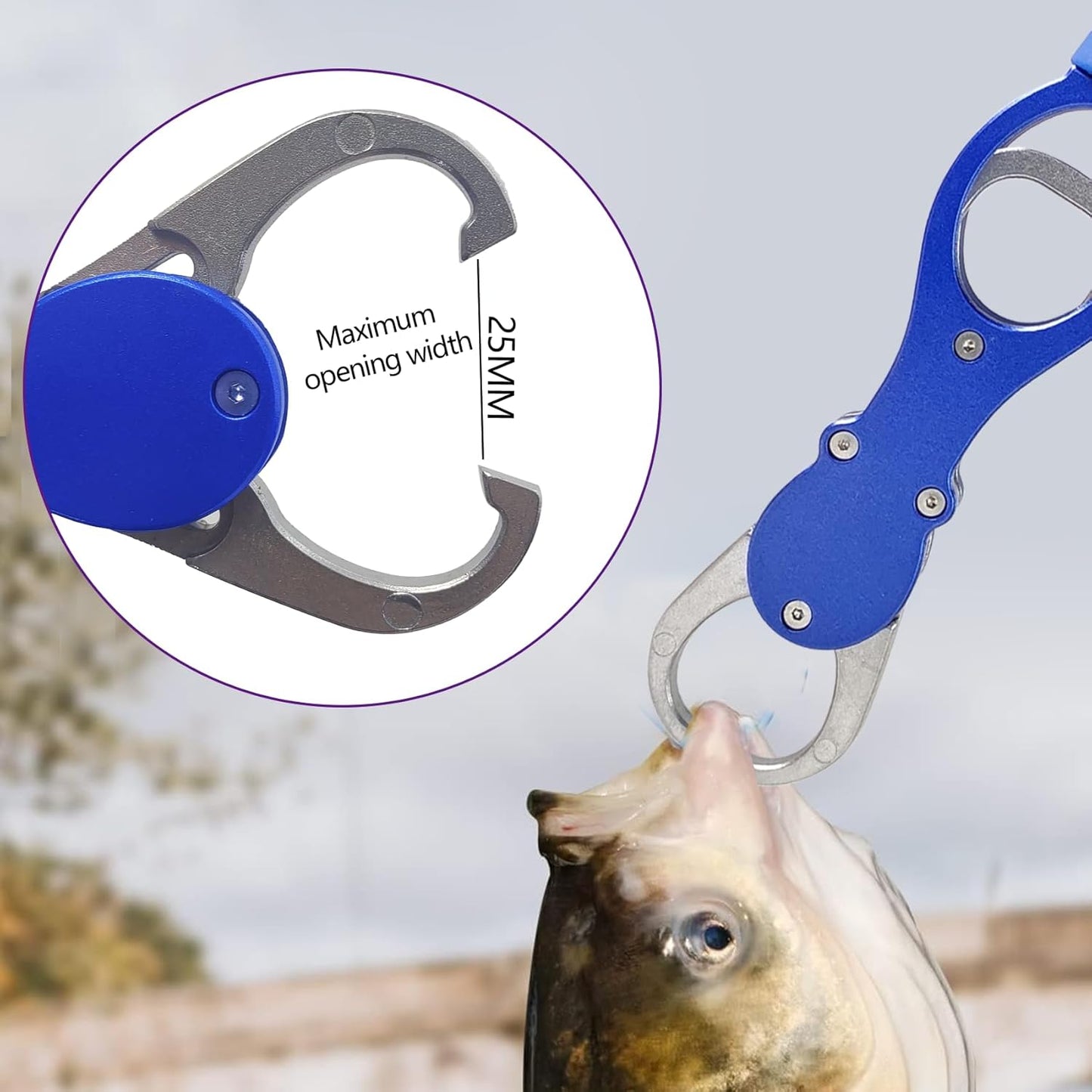 11.4'' Heavy-Duty Fish Gripper with Scale Rustproof Aluminum Body, Non-Slip Rubber Handle, Built-in Weight Estimator & Wrist Lanyard