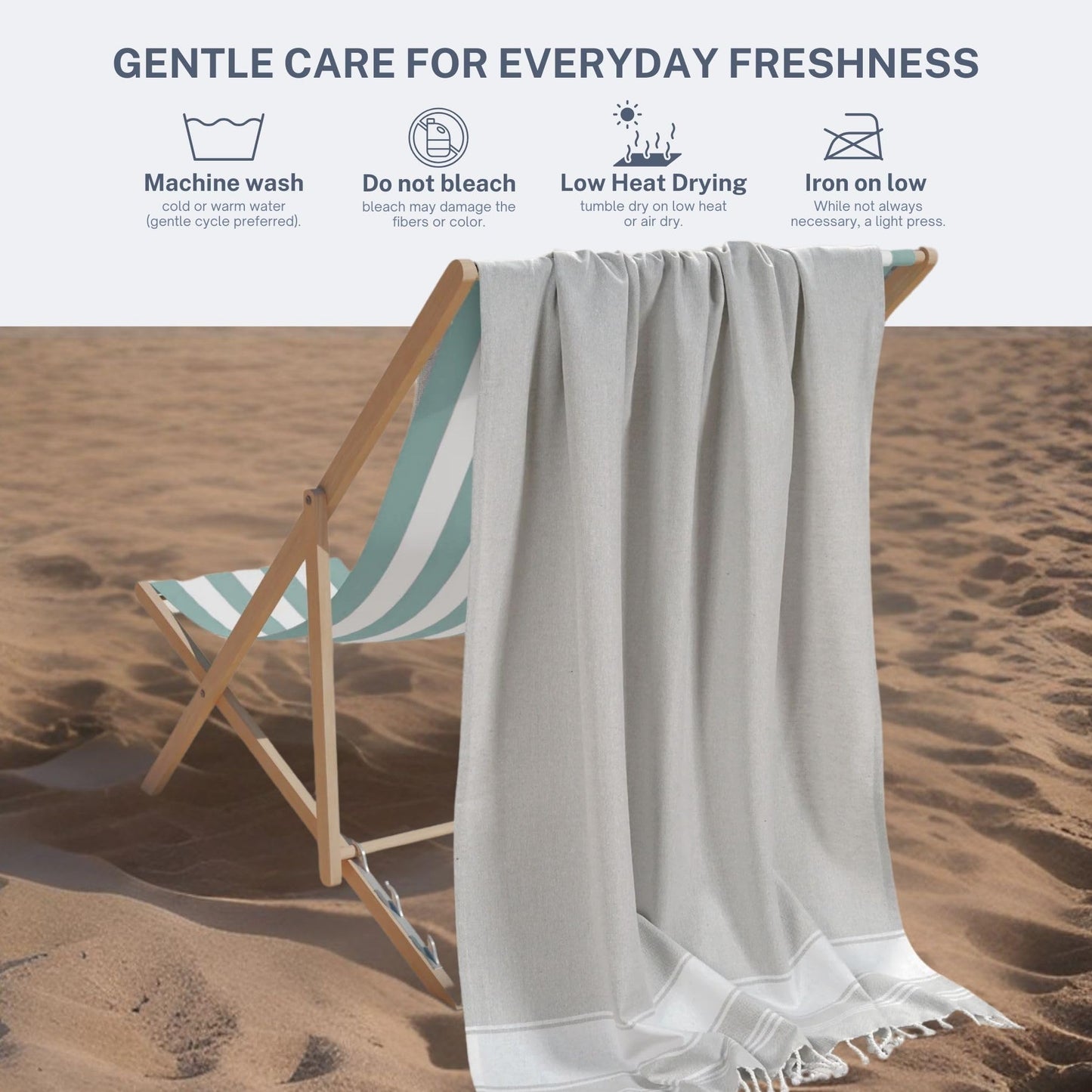 9Threads Cotton Turkish Beach Towel with Towels Oversized 36"x72" Pool Absorbent Extra Large Quick Dry Sand Travel Towel (Light Grey, 2 Pack)