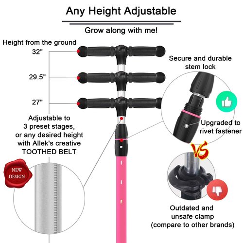 Allek Kick Scooter B03, Lean 'N Glide 3-Wheeled Push Scooter with Extra Wide PU Light-Up Wheels, Any Height Adjustable Handlebar and Strong Thick Deck for Children from 3-12yrs (Rose Pink)