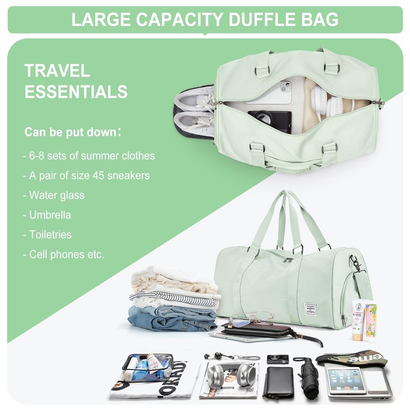 Gym Bag for Women Men with Shoe Compartment,Small Travel Duffle Bags for Traveling Overnight Weekender Bag Personal Item Travel Bag Large Sport Bag Workout Bag Light Green