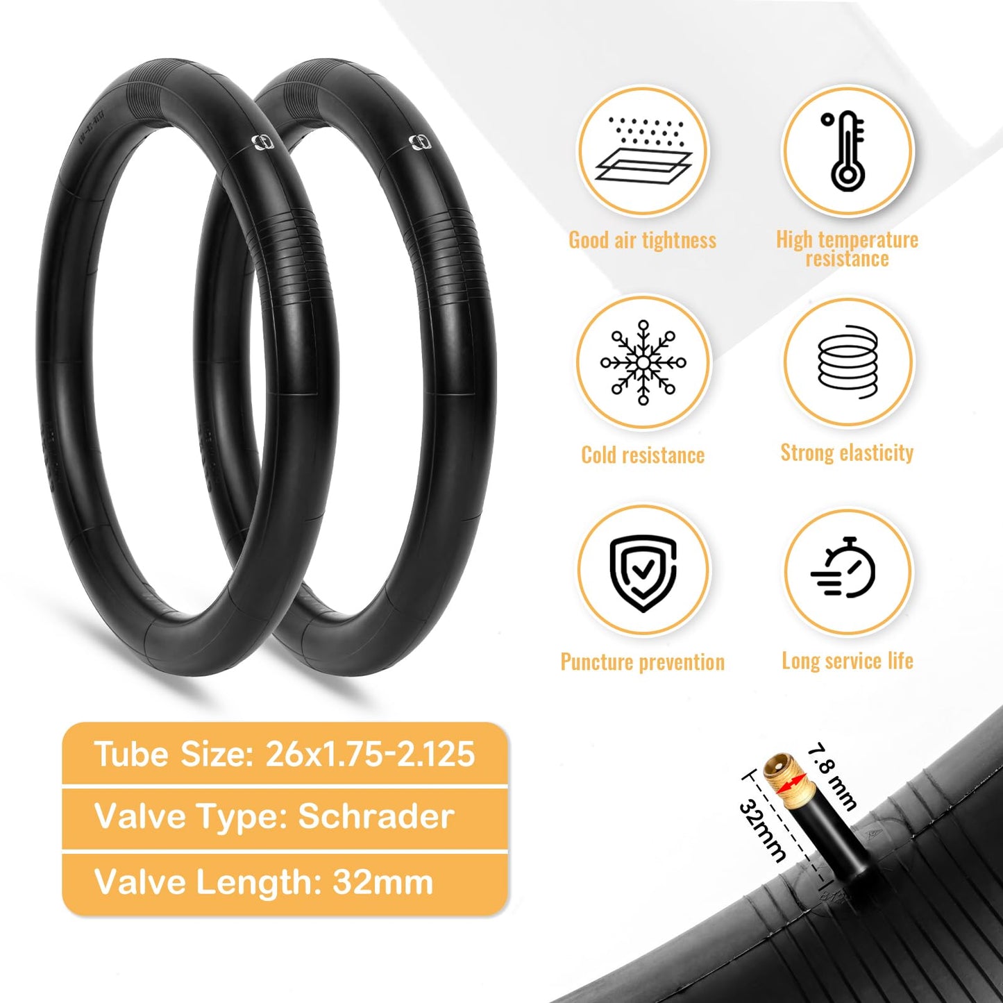 2-Pack Mountain Bike Tires Set: Hycline 26x1.95 Inch (54-559 mm) Folding Replacement Puncture Resistant High-Density Bicycle Tires and Pair Inner Tubes with Tire Levers for MTB Off-Road Bike