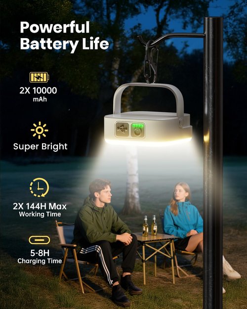 Eventek 2Packs LED Camping Lantern, Rechargeable Camping Lights Up to 144 Hours & 4 Light Modes, Portable IP65 Waterproof Magnetic Camping Essentials for Tent, Power Outages Emergency