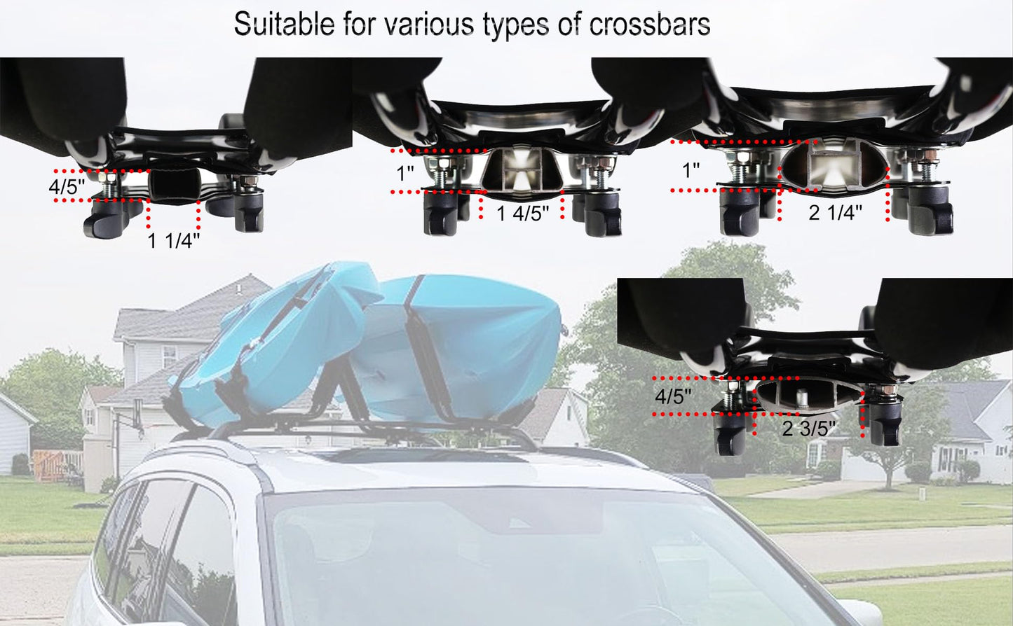 2 Pairs Kayak Rack J-Bar Car Roof Rack for Canoe Carrier SUP Paddle Surfboard Mount on Car SUV and Truck Crossbar, Includes 4 Pcs Roof Rack Tie Down Straps.