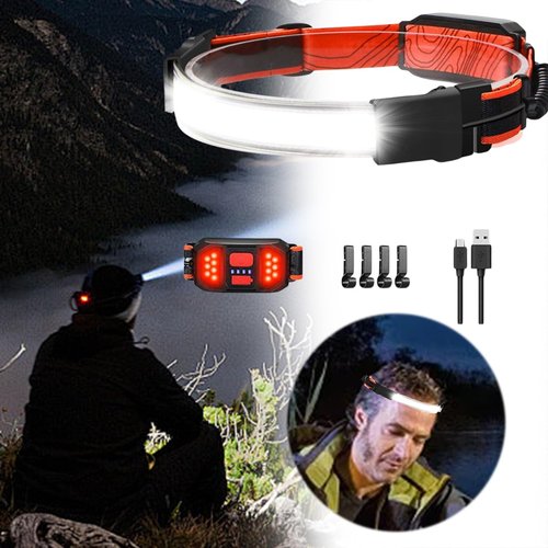 LED Headlamp 1000 Lumens Wide 230° Beam USB Rechargeable Headlight Waterproof with Red Taillight Lightweight for Camping Hiking Running Hard Hat Work (1 Pack)