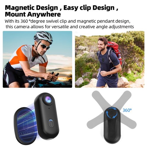 dahocamgo 4K Mini WiFi Action Camera Thumb POV Camera Portable Body Cam Wearable Sports Camera with Waterproof Case Camcorder Mount Anywhere for Cycling, Travel, Pet Walking(64GB, Black)