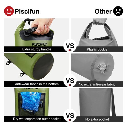 Piscifun Waterproof Backpack 10L 20L 30L 40L Floating Backpack with Waterproof Phone Case for Water Sports Fishing Boating Kayaking Surfing Rafting Gift for Men Women, Green, 10l-2, 10l