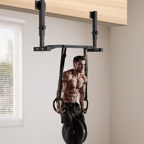 HWOOUSA 48" Joist Mounted Pull Up Bar, Multi-Grip Ceiling Mount Chin Up Bar for Garage, Basement, Beam, Rafter, Truss Easy installation, Heavy Duty, Adjustable Height, Cross Training Strength Building