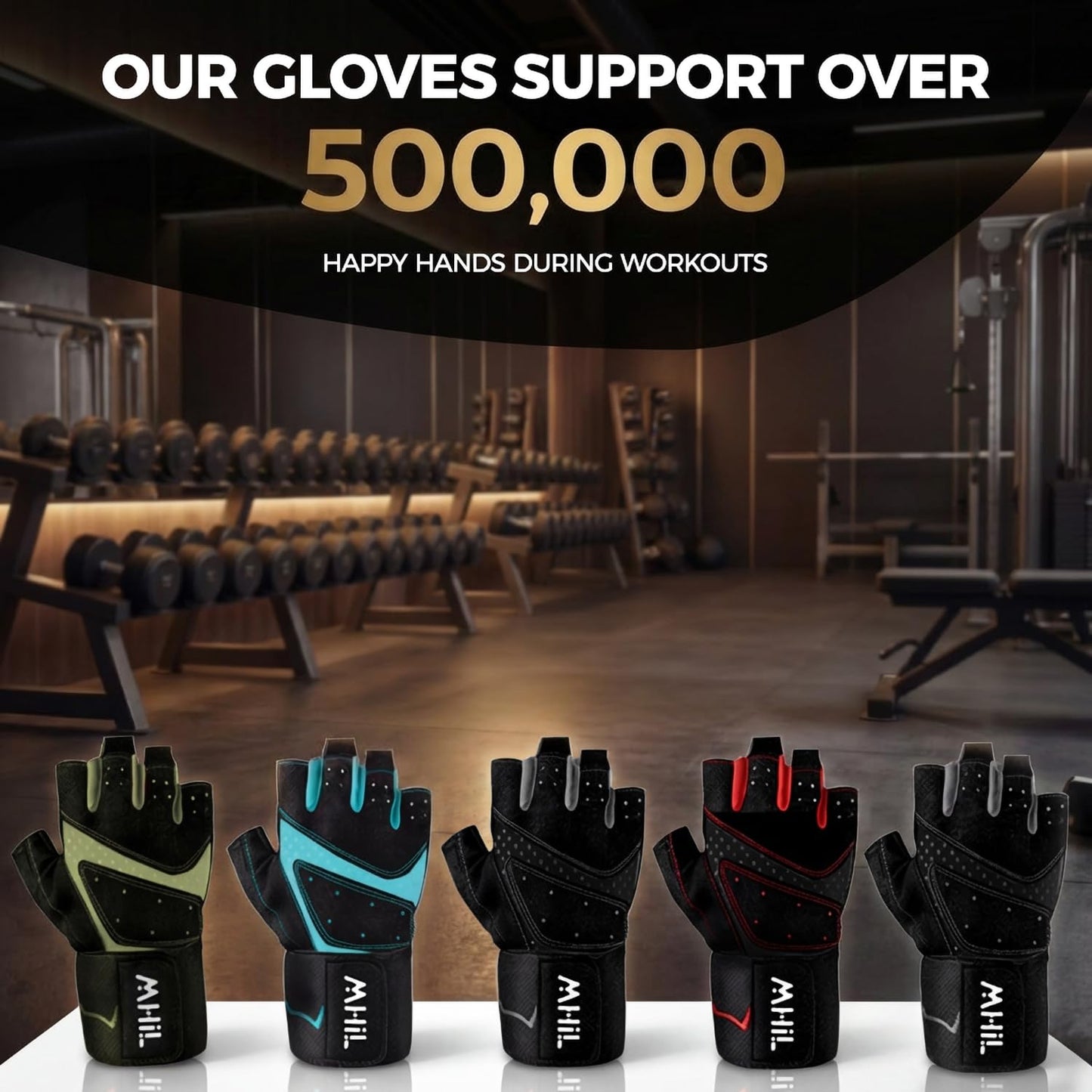 MhIL Workout Gloves for Men โ Comfortable Gym Gloves for Men with Enhanced Grip for Safety and Hand Protection โ Weight Lifting Protection with Wrist Wraps Support for Performance Boost and Style